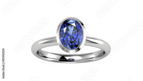 Fotografía Elegant silver ring with a striking oval blue gemstone in a modern bezel setting