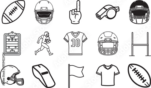 A set of illustrated football equipment on isolated background. This image is perfect for adding sports theme.