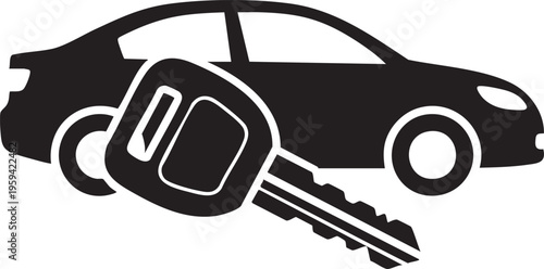 Flat black silhouette of car with large key vehicle automobile