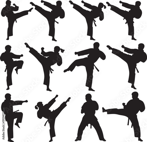 Martial art 2 male and female silhouettes
