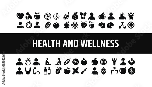 Health and wellness icons for a balanced lifestyle and nutrition