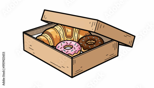 Assortment of Freshly Baked Pastries in an Open Cardboard Box