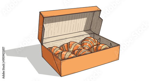 Freshly Baked Croissants in an Open Cardboard Box.