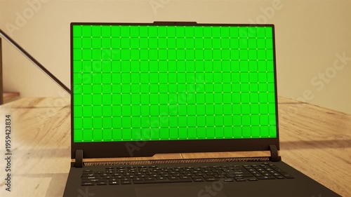 Laptop Green Screen Footage 3D Render Modern Interior 