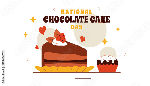 Chocolate cake vector illustration for National Chocolate Cake Day celebration