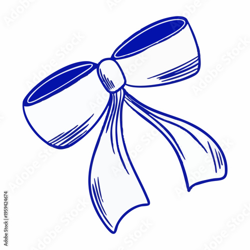 Hand drawn vector illustration, bow, blue line