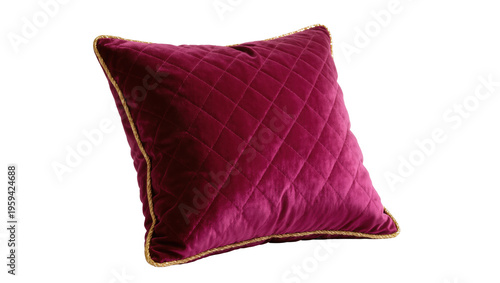 фотографія Elegant square throw pillow with luxurious quilted velvet fabric and golden cord