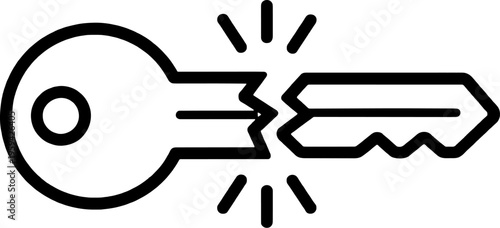 Broken Key Minimalist Icon Line Art Illustration. Problem, failure, error, or security issue concept with a simple outline design.