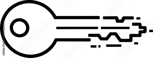 Digital Security Key Minimalist Icon, Modern Abstract Line Art Illustration for Data Protection, Access Control, and Cybersecurity Concepts