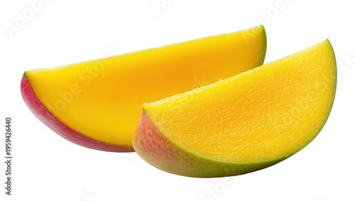 Bright yellow mango fruit slices, juicy and refreshing tropical snack for healthy diet