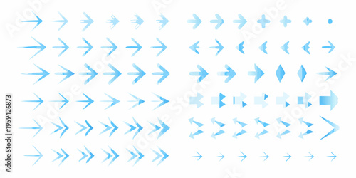 Collection of light blue arrows in varying styles and orientations