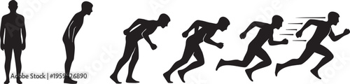 Sequence of a man running in six different poses from standing to sprinting silhouette motion