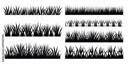 Collection of black silhouette grass designs arranged in multiple rows