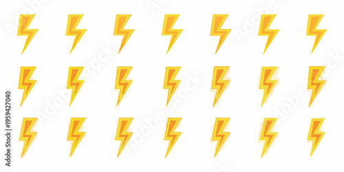 A collection of vibrant yellow lightning bolt icons on a white background