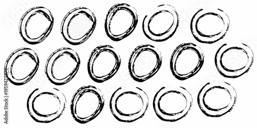Arrangement of roughly drawn black circles on a white background