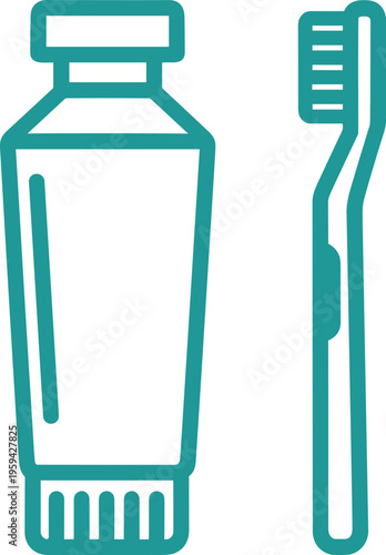 Outline vector illustration of toothpaste and toothbrush depicting dental hygiene and oral care