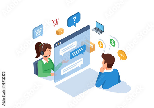 Customer service online chat support and user engagement illustration