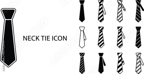 Necktie icons set featuring various striped patterns and solid black designs for professional business attire