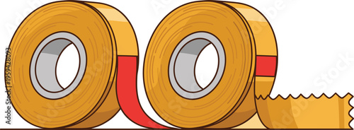 Illustration showing two rolls of adhesive tape with a red strip unwrapped on a transparent background