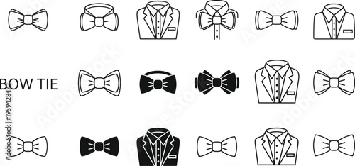 Collection of various bow ties and formal shirts vector icons, symbolizing elegance, fashion, and style