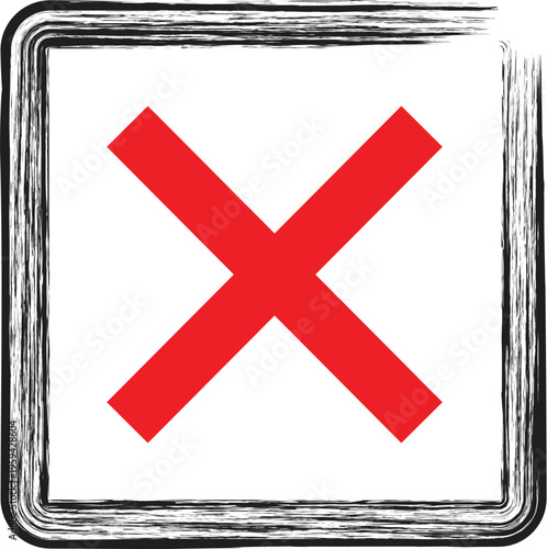 Hand-drawn Red Cross Mark in Square