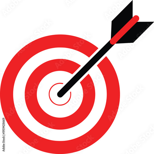 Red and black target bullseye with arrow in center accurate shot perfect aim goal success business strategy