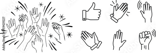 A collection of hand gestures and abstract explosion design elements