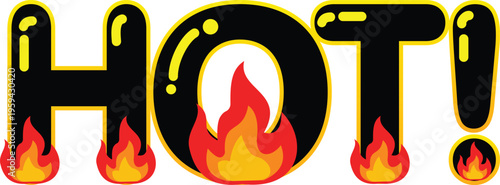 Vibrant hot flames burning text on isolated with yellow outline