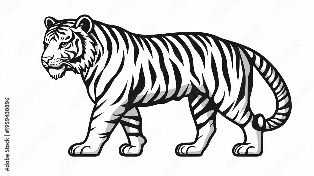 Fototapeta premium Striking Tiger Artwork in Black and White, Captivating Wildlife Theme with Continuous Line Design