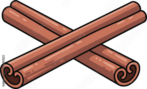 Two cinnamon sticks crossed over, depicting aroma, spice, and flavor for cooking and baking