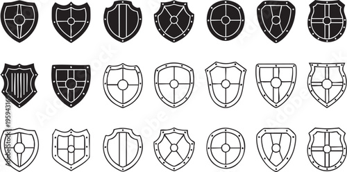 Various shield in black and white shields heraldry coat of arms medieval armor