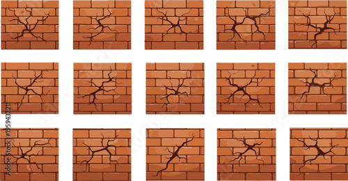 Collection of cracked brick wall textures and graphics for design projects