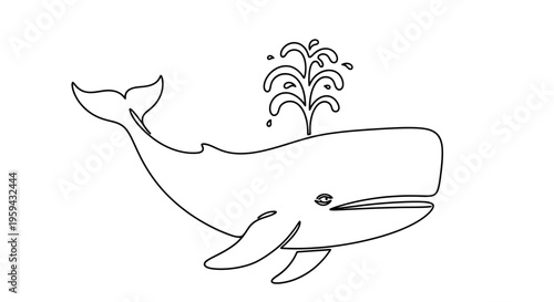 A minimalist line drawing of a whale spouting water