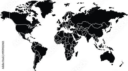 minimalist black and white world map vector illustration