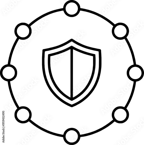 Minimalist Icon: Network Security Shield Line Art Illustration for Decentralized Protection and Cyber Safety Concept.
