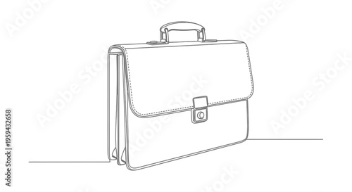 A minimalist line drawing of a classic leather briefcase on a white background