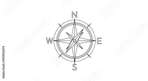 Outline of a compass rose with cardinal directions N, S, E, W