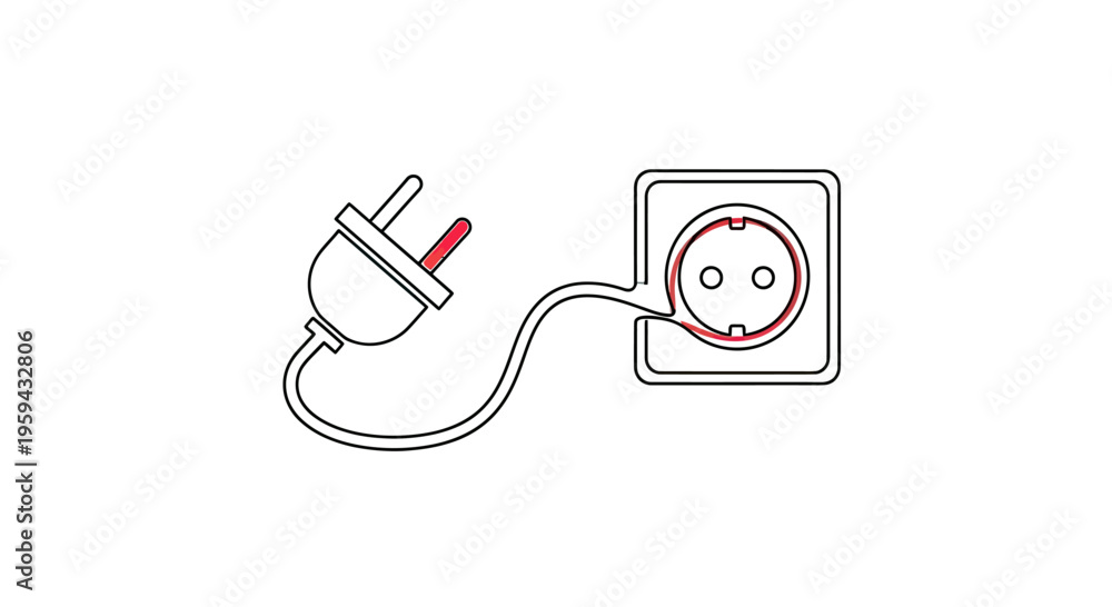 Fototapeta premium A simple line drawing of an electrical plug connected to an outlet
