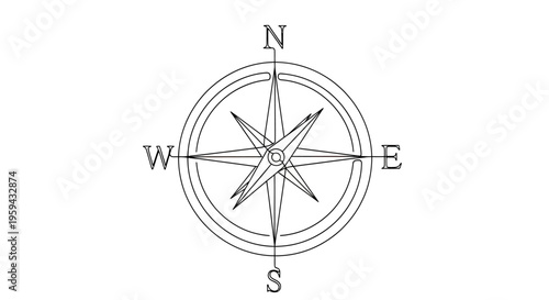 Stylized compass rose showing cardinal directions with concentric circles and a star-like pointer