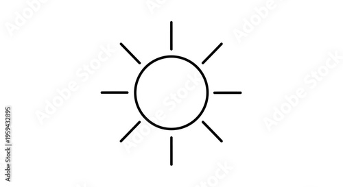 A simple black outline of the sun with eight rays emanating from its center