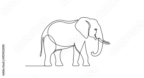 Single line drawing of an elephant