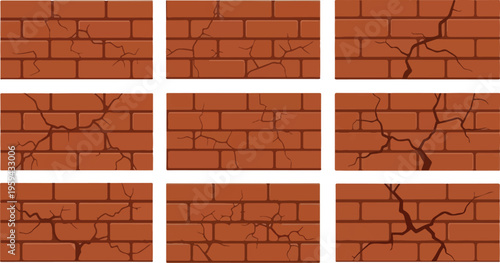 Collection of Cracked Brick Wall Patterns with Various Cracks and Textures