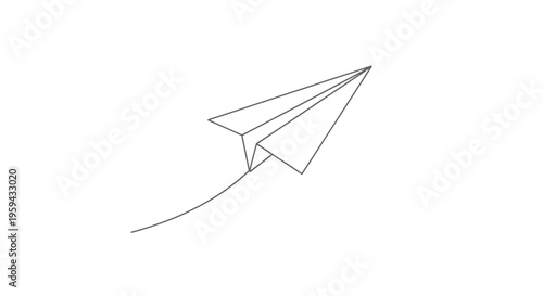 Simple line drawing of a paper airplane in flight, trailing a curve