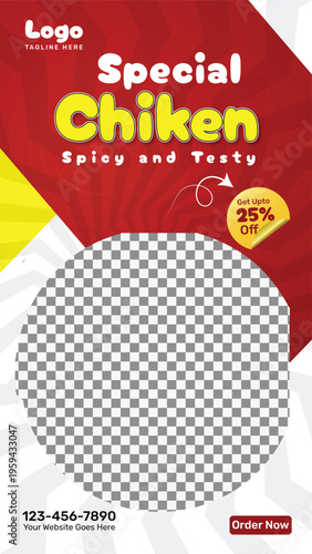 Food Instagram and Facebook Story Template for Restaurant Promotion, Delicious Meal Advertising Design with Special Offer