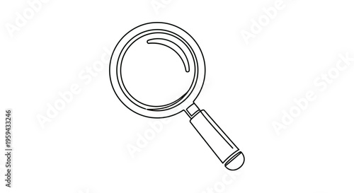 Black outline of a magnifying glass on a white background