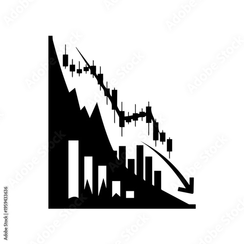 Financial market decline illustration depicting a significant bearish trend with candlesticks and falling bar chart, symbolizing economic downturn and loss