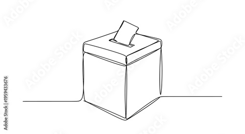 Simple line drawing of a ballot box with a paper being inserted