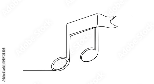 Single black line drawing of two musical notes connected