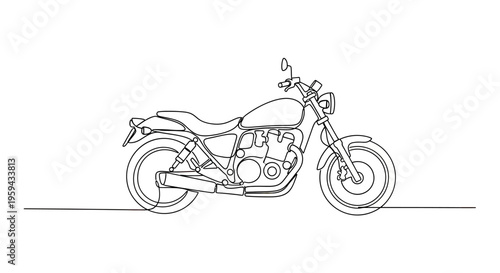 A minimalist, single-line drawing of a classic motorcycle on a plain white background