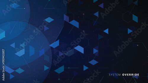 System override blue technology background. Abstract vector illustration layout for tech banners. Geometric diamond shapes EPS web presentation element. Futuristic glowing art. 
